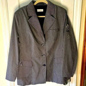 Cotton Blend Blazer Women’s 20 Embellished Striped Jacket Military Classic Blue